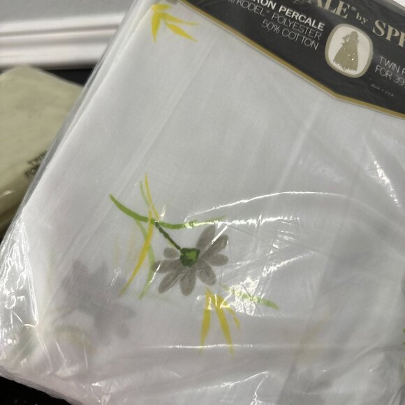 Vtg 70s Springmaid Wondercale Twin Fitted Sheet Fresh Daisies Yellow Green New - Picture 6 of 6